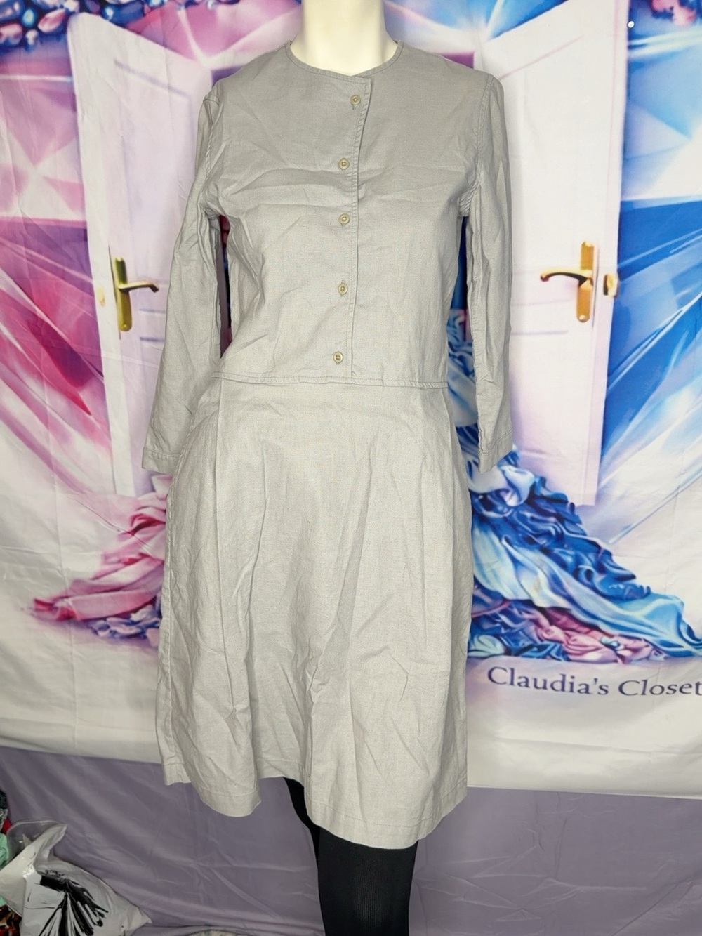 Taylor Stitch Light Gray Button-Front Long Sleeve Dress
